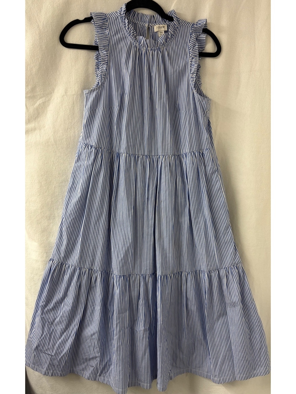 J.Crew Size 00 Blue White Striped Tiered Midi Dress Ruffle Sleeveless